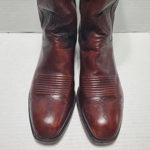 LUCCHESE Brown Leather BART Embroidered Western Cowboy Boots Mens 8.5 D - Picture 7 of 8